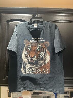Gildan Black Short Sleeve Tee with Tiger Graphic (Green Eyes, Brown Fur)